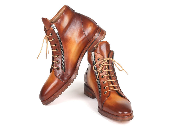 Paul Parkman Men's Side Zipper Leather Boots Light Brown