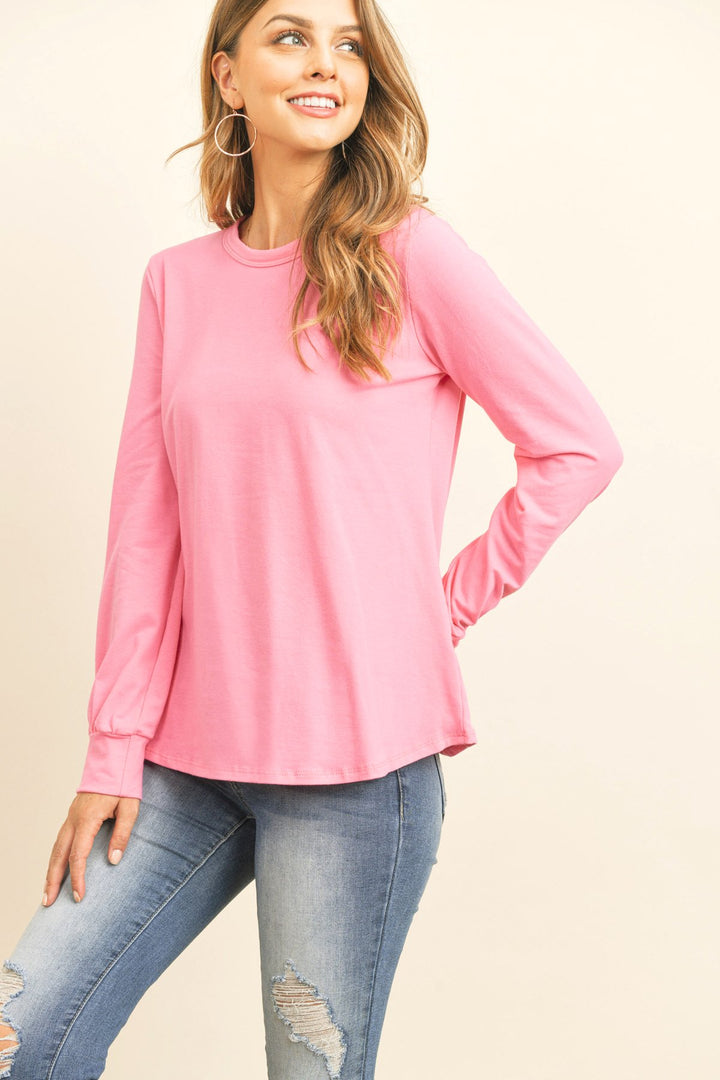 Long Sleeve Round Neck Solid Top