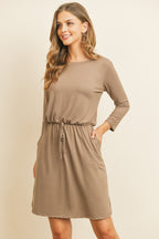 Cinch Waist 3/4 Sleeve Dress