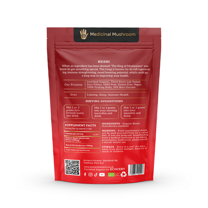 Ancient Extracts Organic Reishi Mushroom Powder 30% Beta Glucan 60g