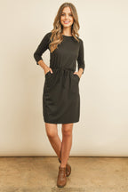 Cinch Waist 3/4 Sleeve Dress
