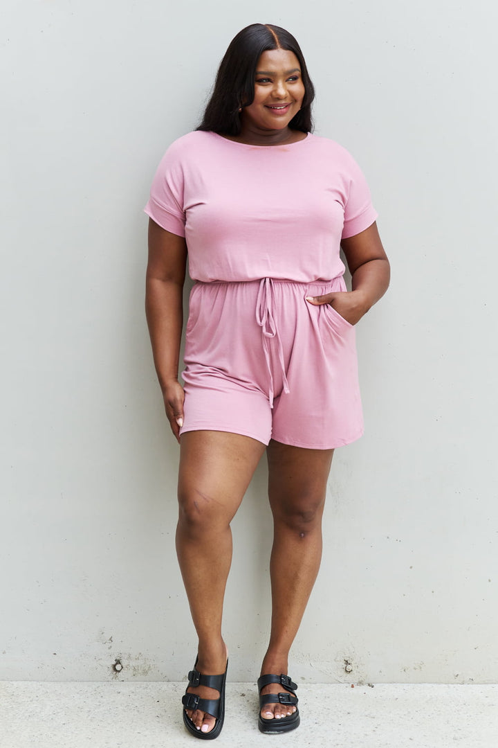 Chilled Out Full Size Short Sleeve Romper in Light Carnation Pink