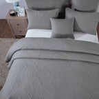 Elegant Floral Grey Diamond Pattern Quilted Coverlet Bedspread Set