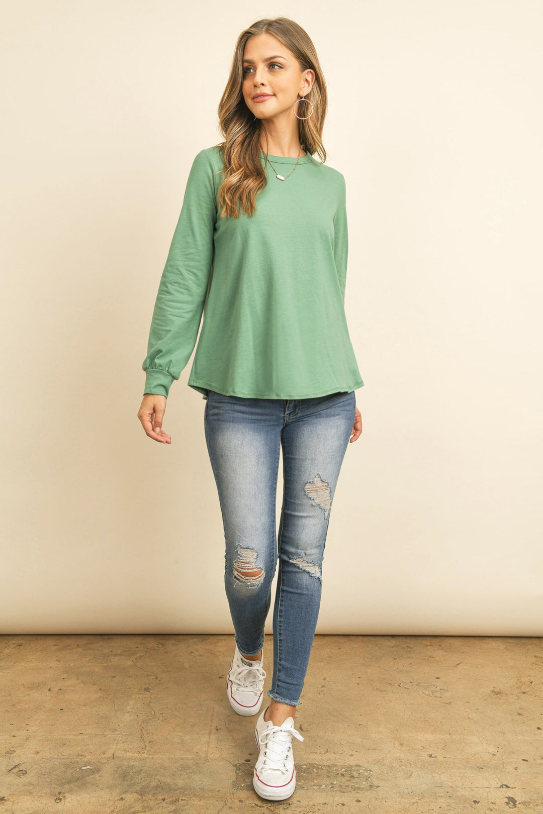 Long Sleeve Round Neck Solid Top