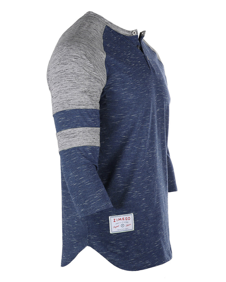 3/4 Sleeve NAVY Baseball Football College Raglan Henley Athletic T-Shirt