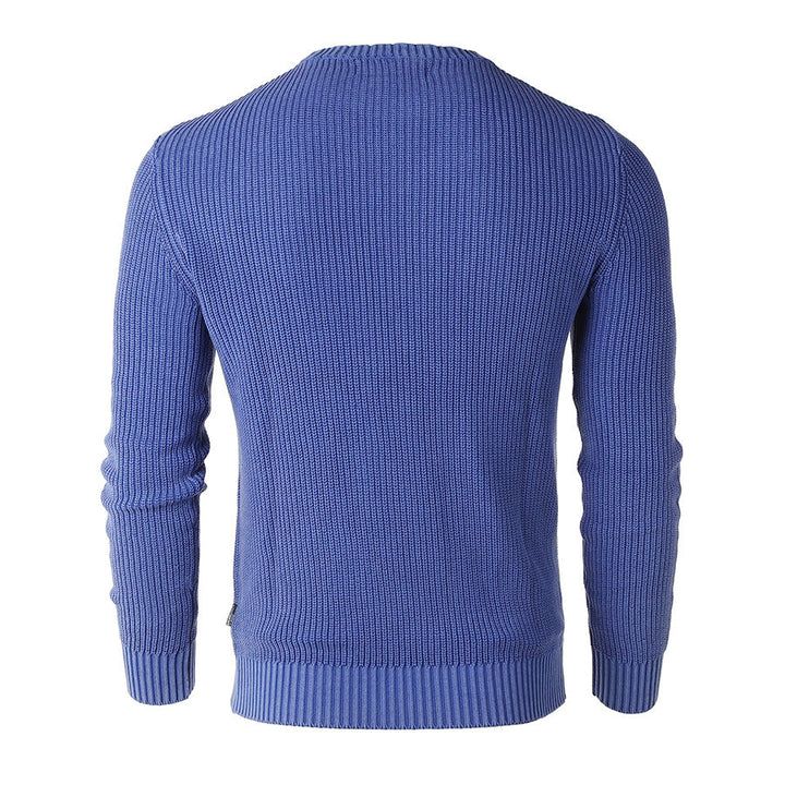 Blue Long Sleeve Stone Washed Vintage Crewneck Pullover Sweater