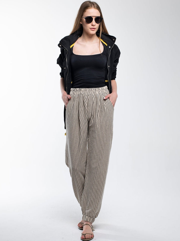 Striped Linen Pants with Elastic Legs