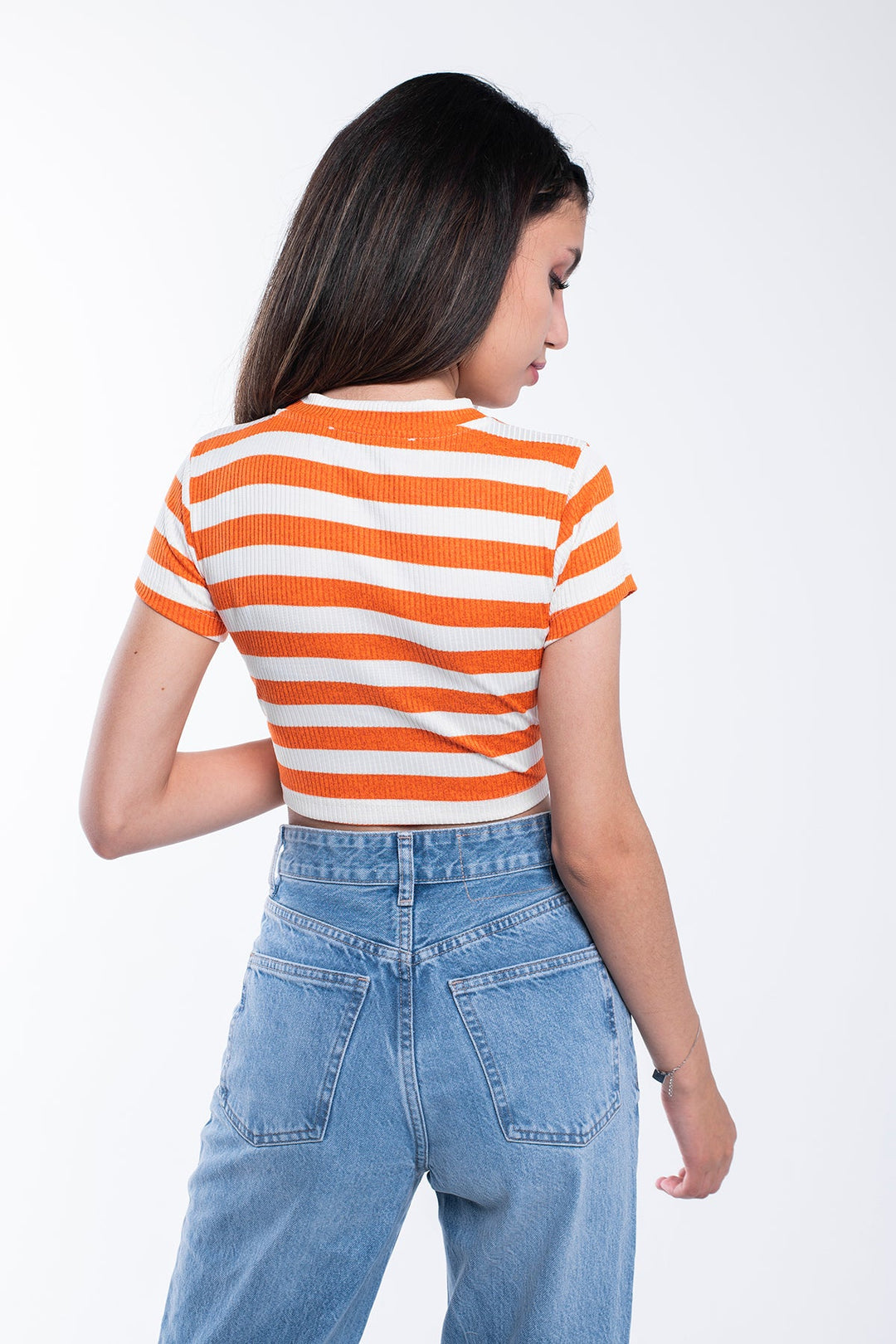 Ribbed Striped Crop T-Shirt