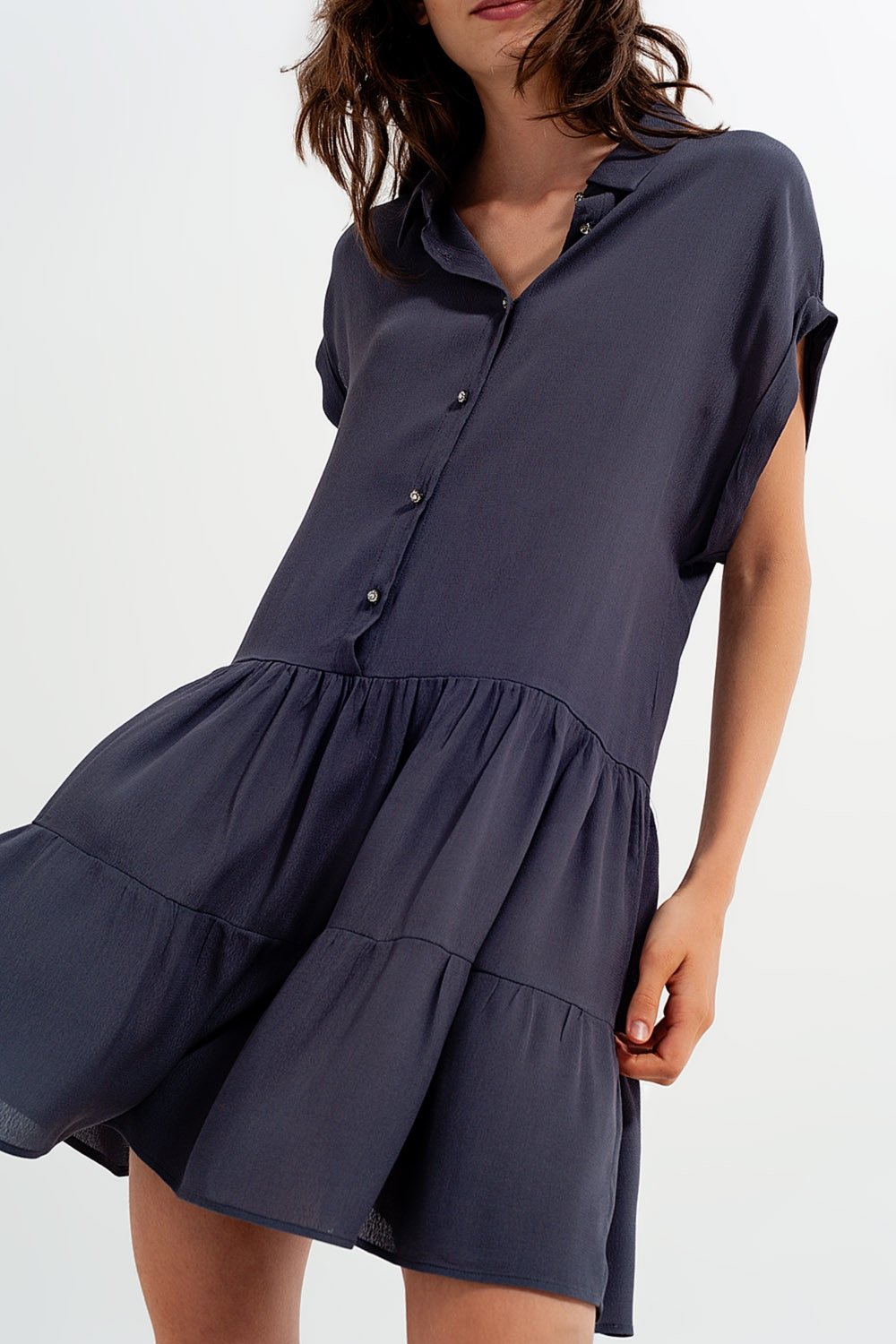 Tiered Hem Shirt Dress in Grey