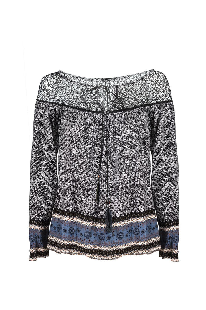 Gray Paisley Print Blouse with Cage Detail