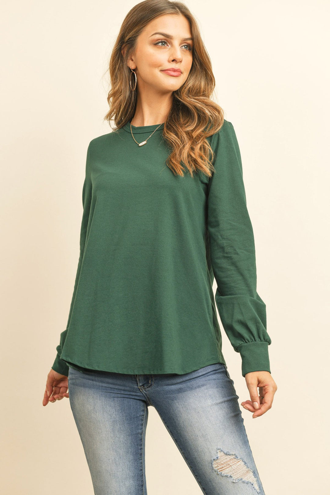 Long Sleeve Round Neck Solid Top