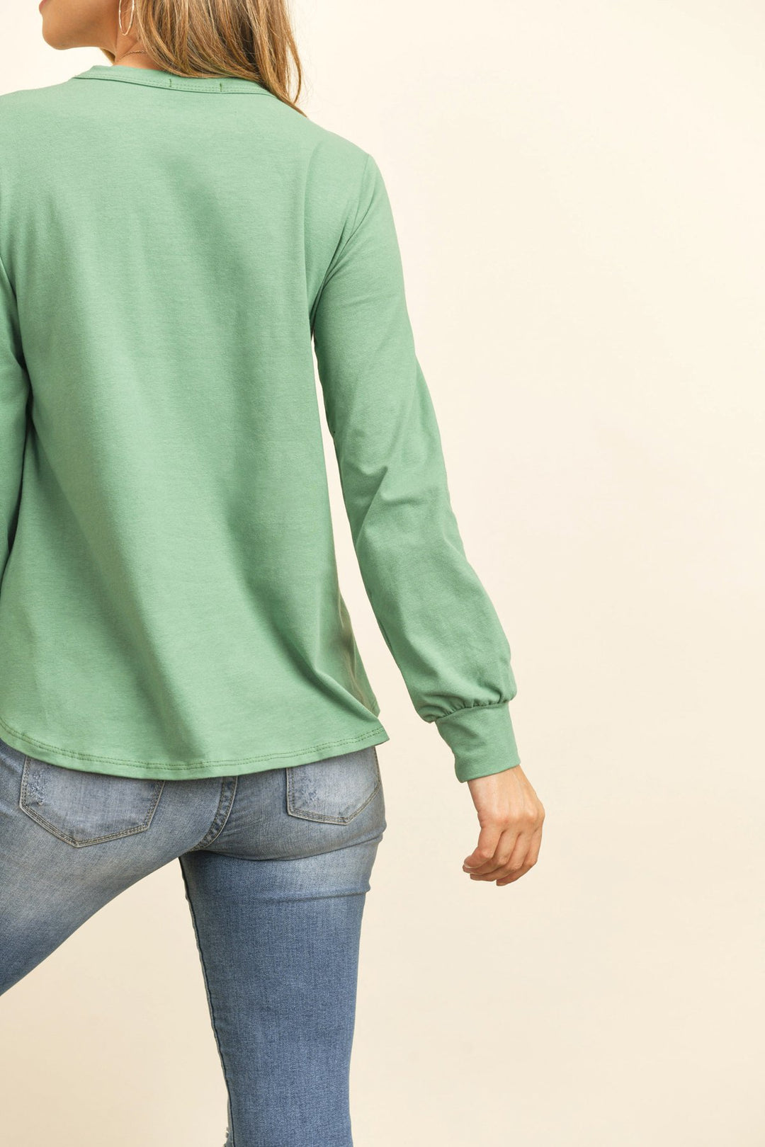 Long Sleeve Round Neck Solid Top