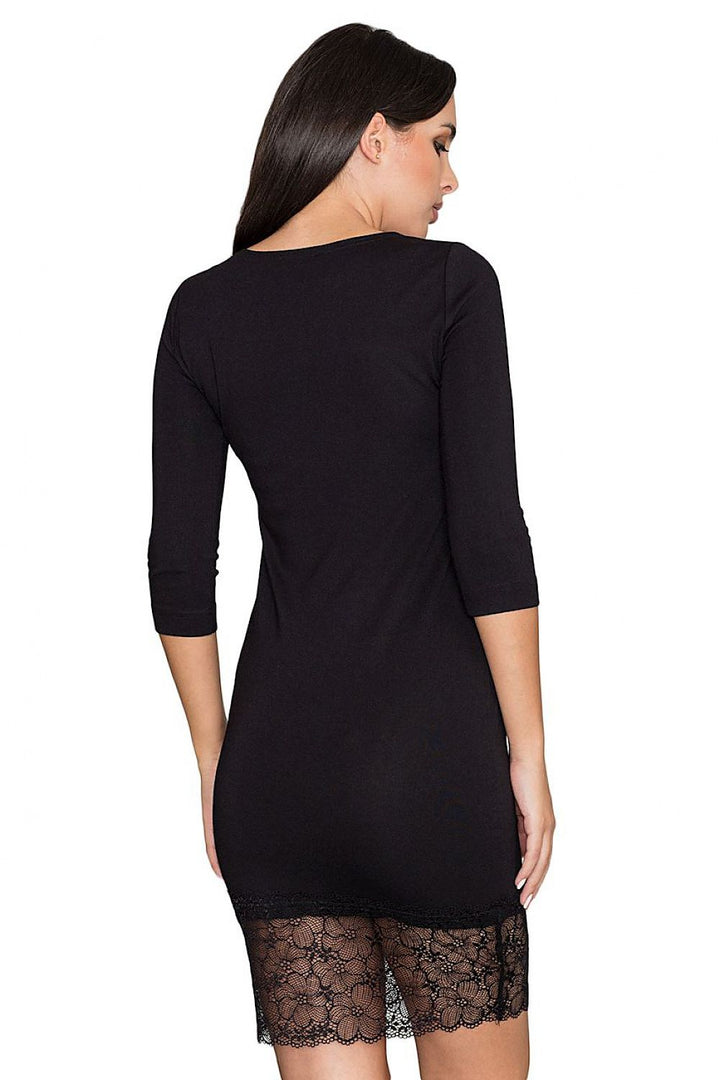 Body Fit 3/4 Sleeve Evening Dress in Black