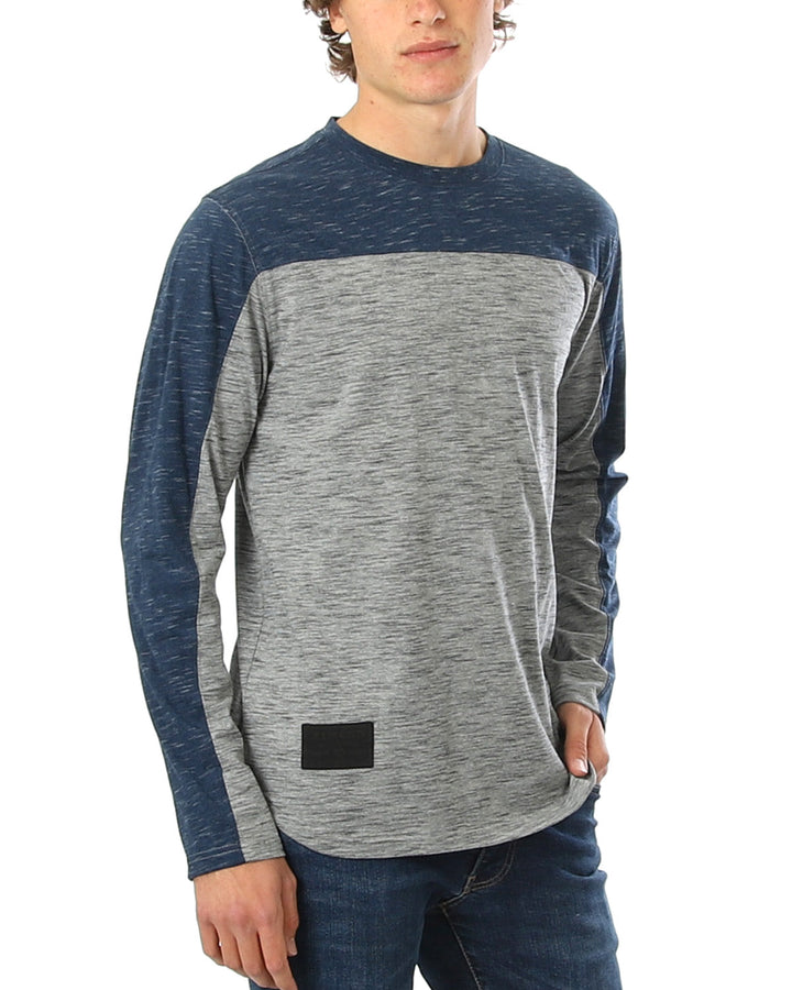 Two-Tone Men's Color Block Long Sleeve Curved Hemline