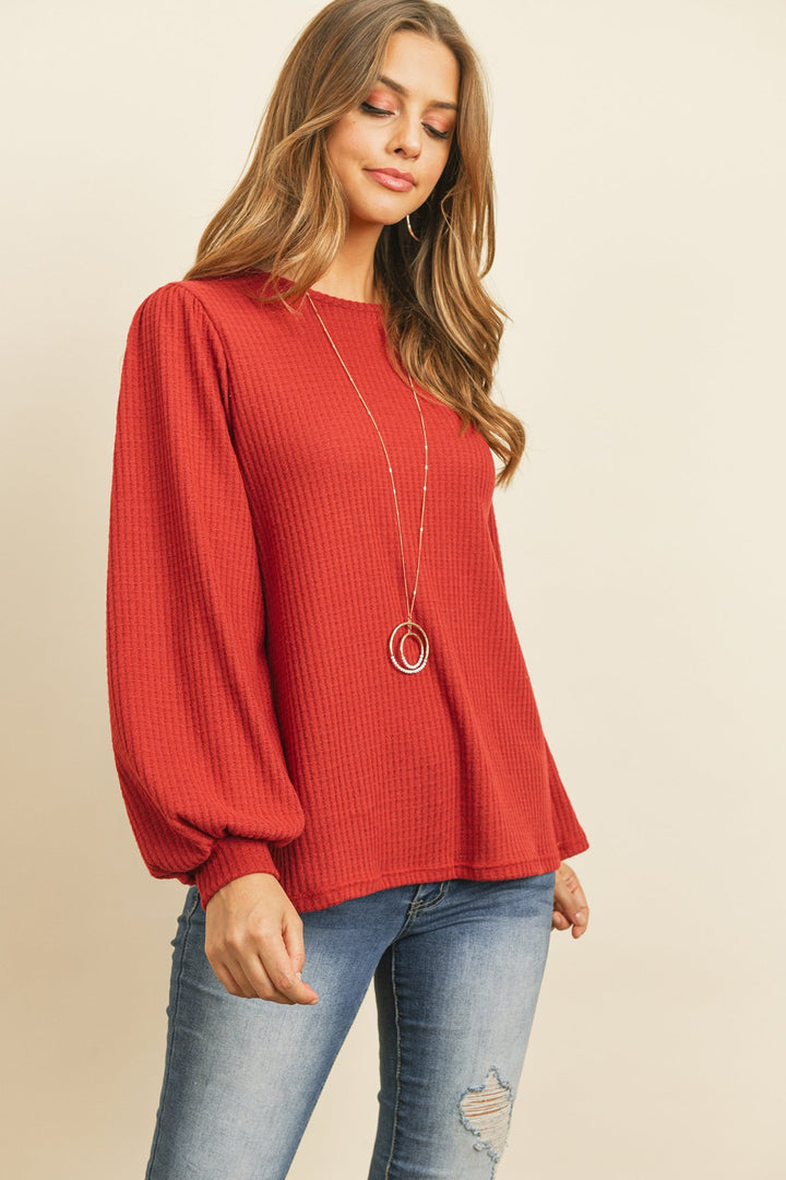 Puff Sleeved Waffle Top