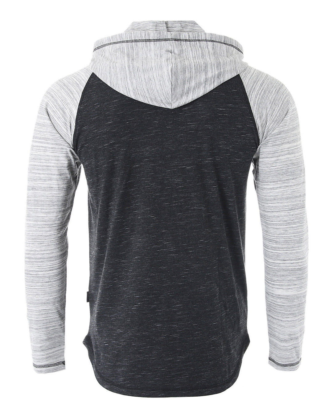 Long Sleeve Raglan Henley Round Bottom Hood T-Shirt Black/Grey