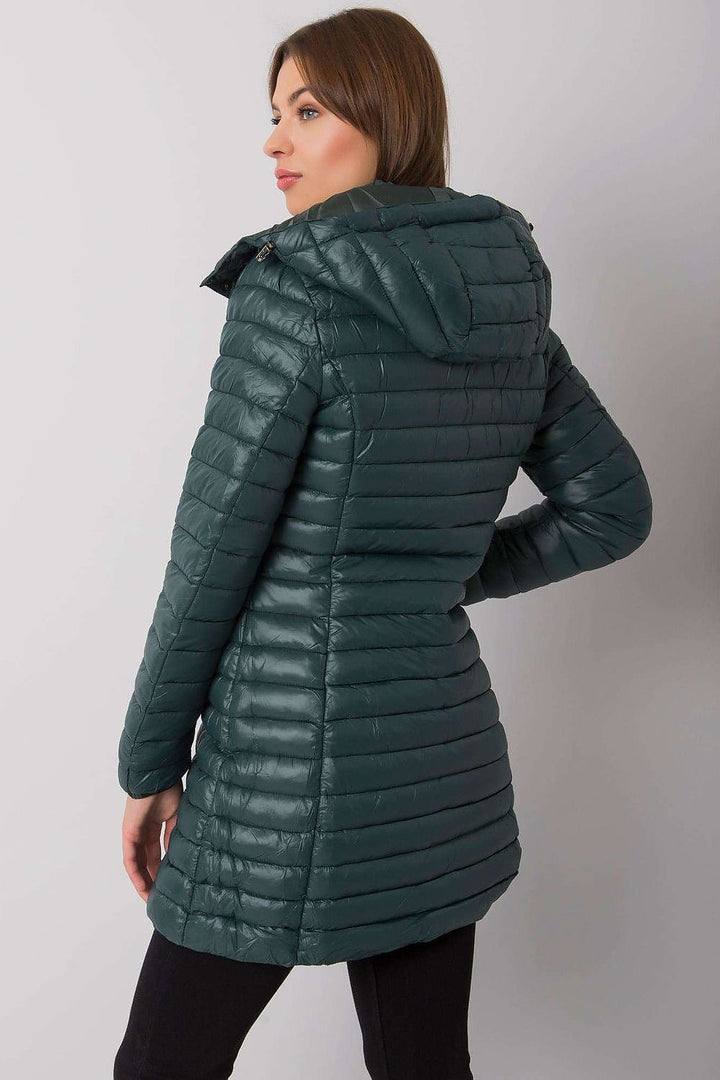 Dark Green Mid-Length Quilted Jacket with Hood