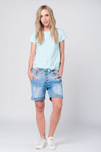 Blue T-Shirt with Strass Details