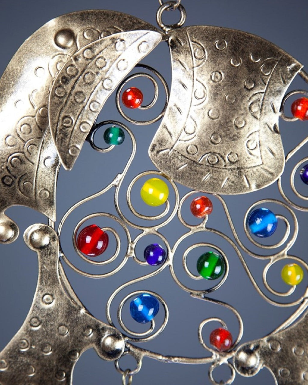 Beaded Elephant Colored Glass Brass Bells