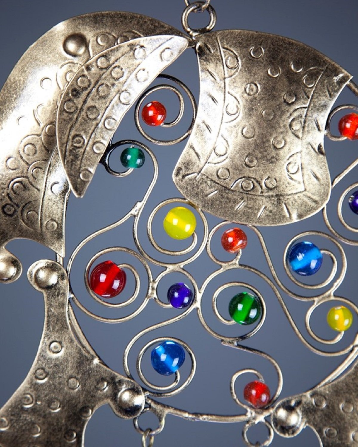 Beaded Elephant Colored Glass Brass Bells