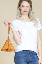 Pyramid Shape Tassel Wristlet Leather Bag