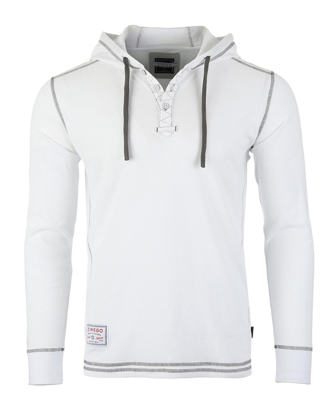 White Men's Thermal Long Sleeve Lightweight Fashion Hooded Henley