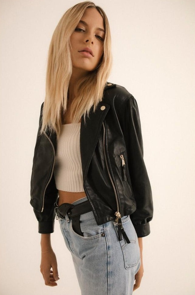 Puffy Biker Lambskin Jacket