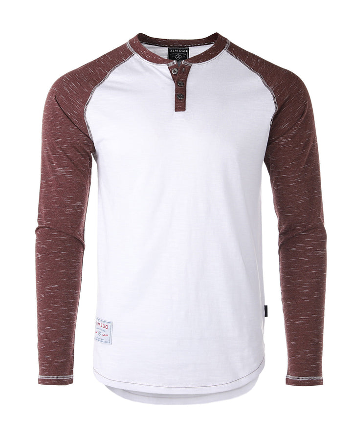 Long Sleeve Athletic Stripes Arm Contrast Raglan Henley