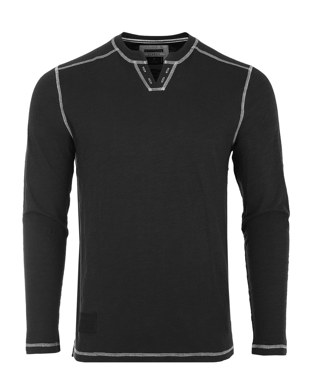 Black Vintage Long Sleeve Notch V-Neck Henley Casual Shirt