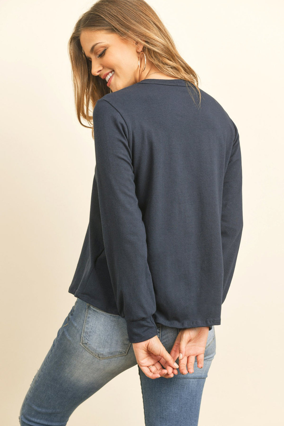 Long Sleeve Round Neck Solid Top