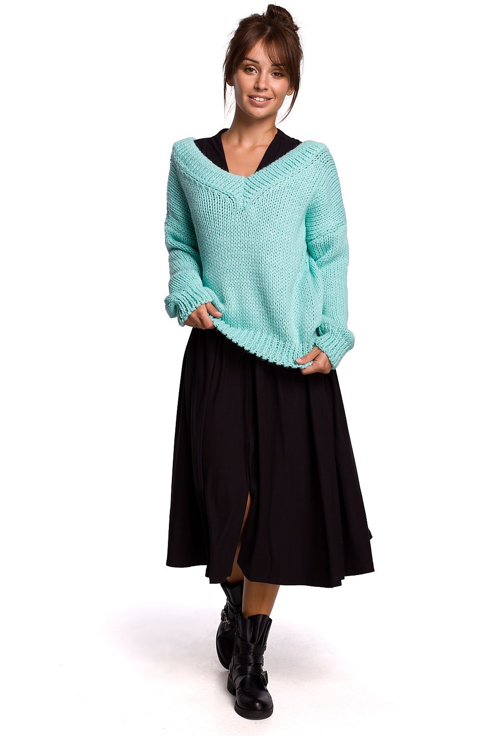 V-Neck Knitted Jumper Turquoise