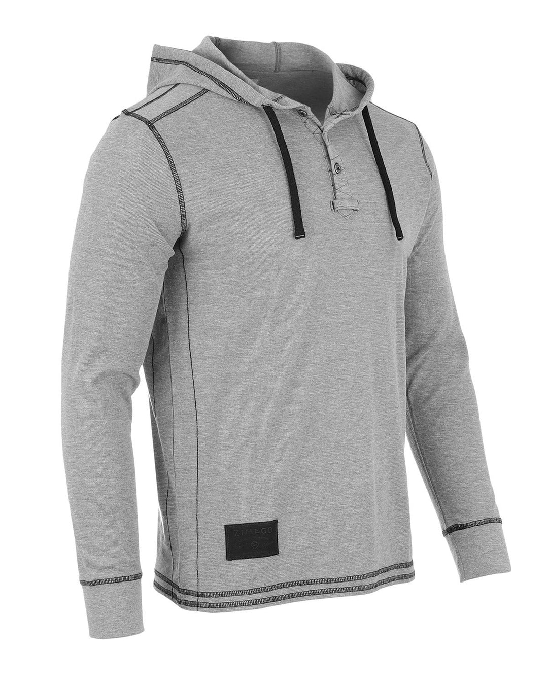 Heather Grey Men's Thermal Long Sleeve Lightweight Fashion Hooded Henley