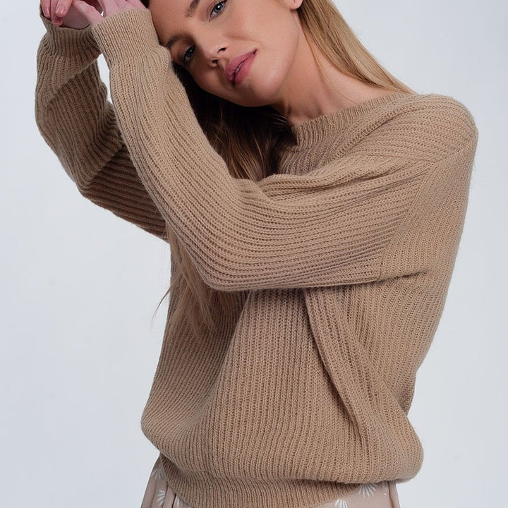 Ribbed Jumper in Light Beige