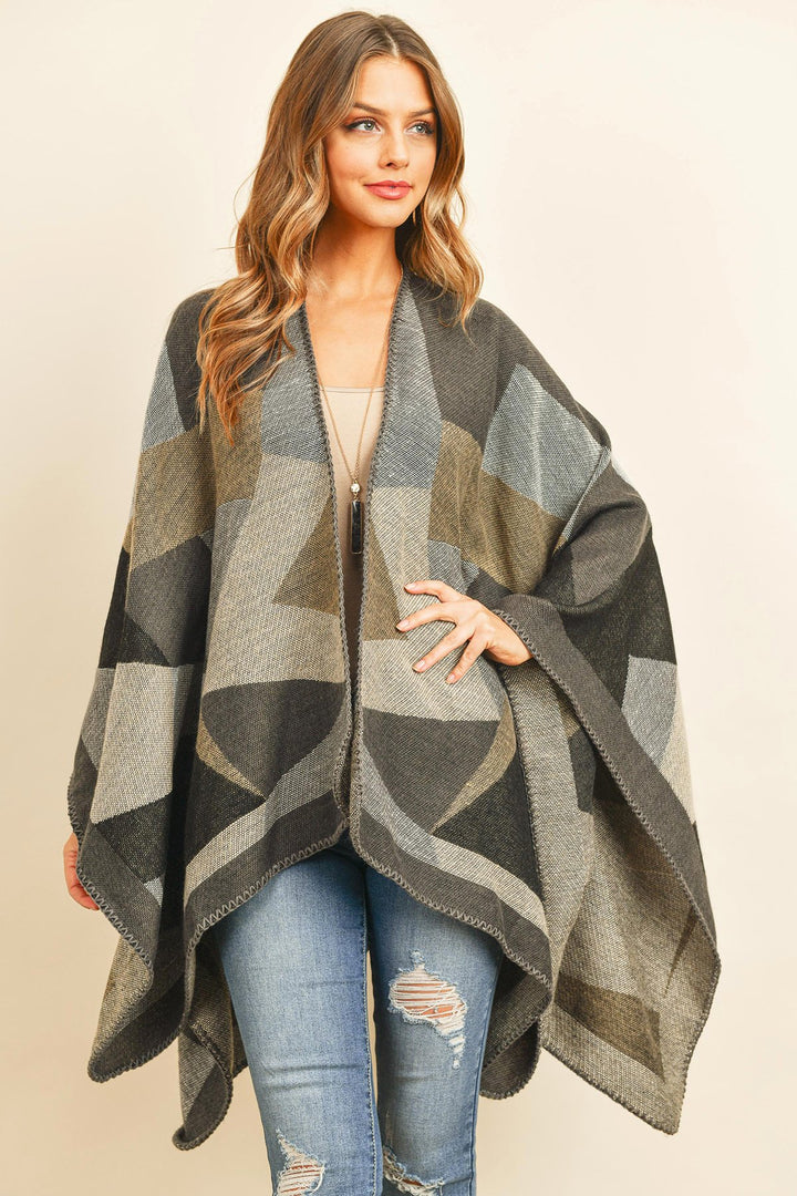 Brown Abstract Pattern Open Front Kimono