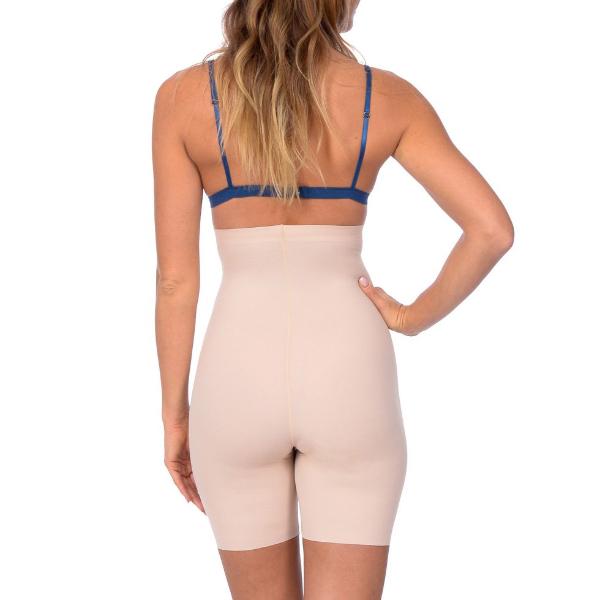 Extra Hi Waist Long Boy Leg Shaper with Targeted Double Front Panel Nude