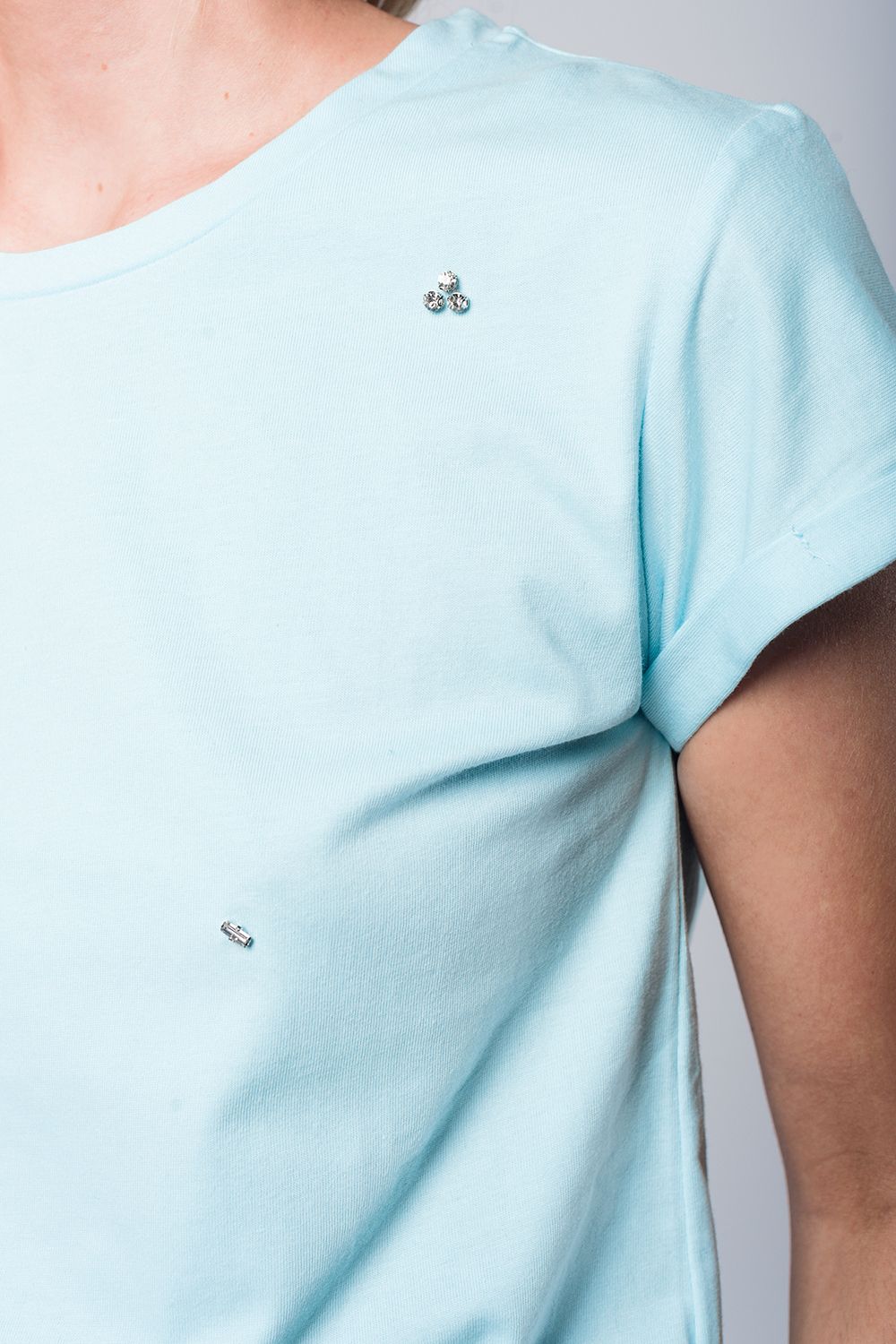 Blue T-Shirt with Strass Details