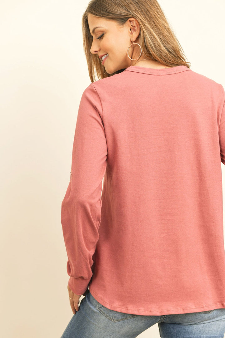 Long Sleeve Round Neck Solid Top