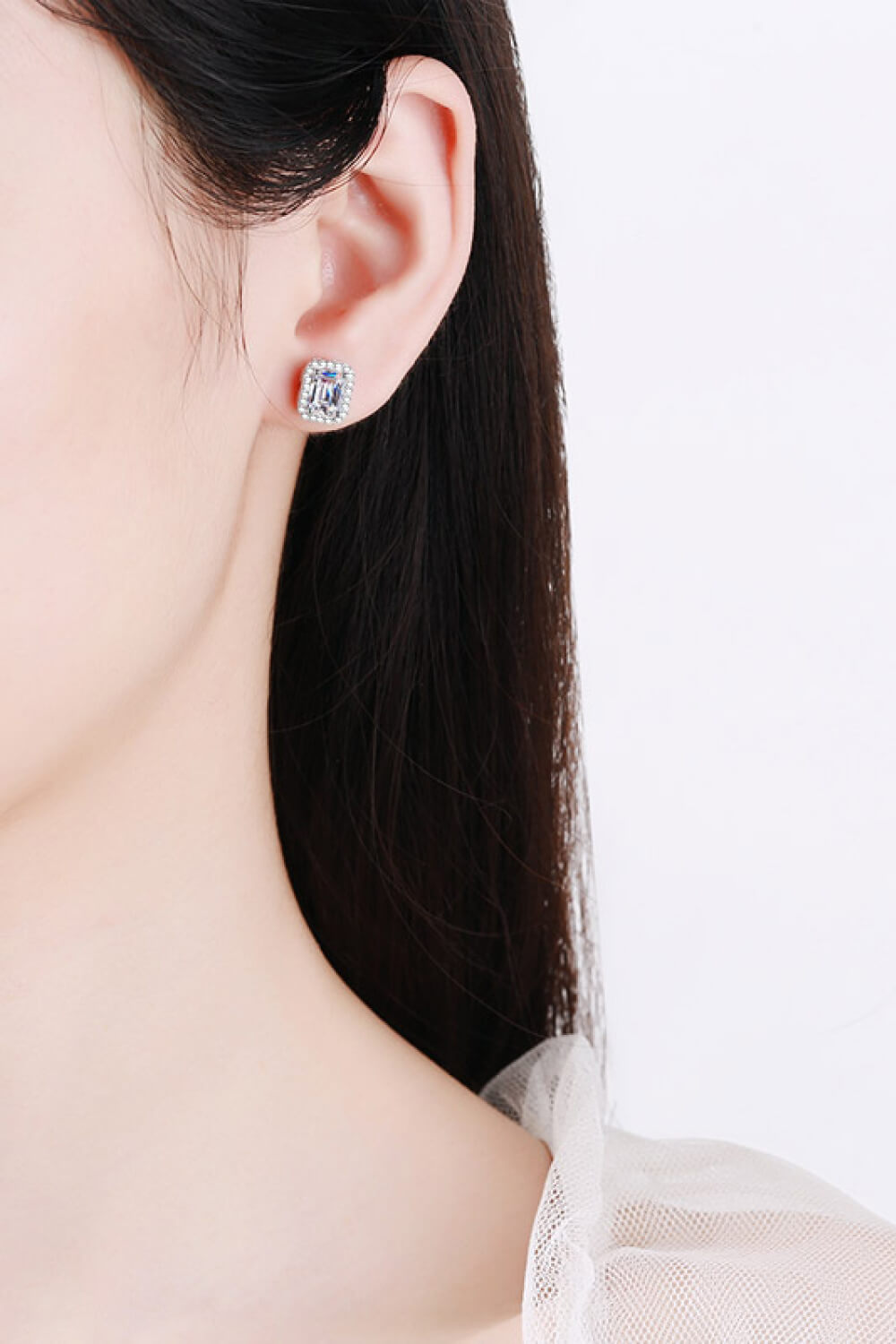 1 Ct Moissanite Rhodium-Plated Square Stud Earrings