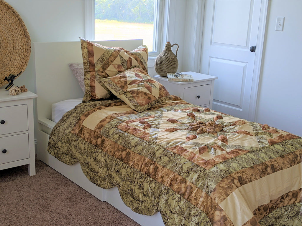 Rustic Camo Earthy Floral Sandy Beige Green Comforter Set Twin/Single Size