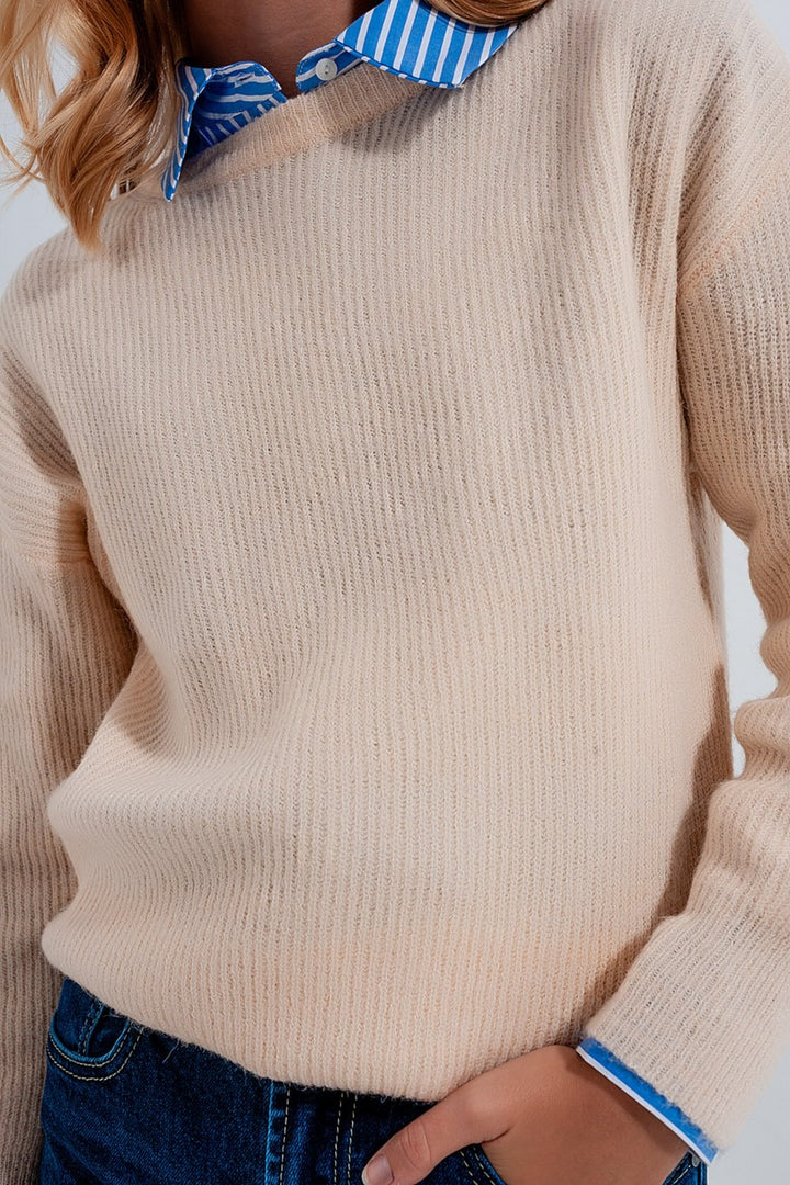 Beige Crew Neck Jumper