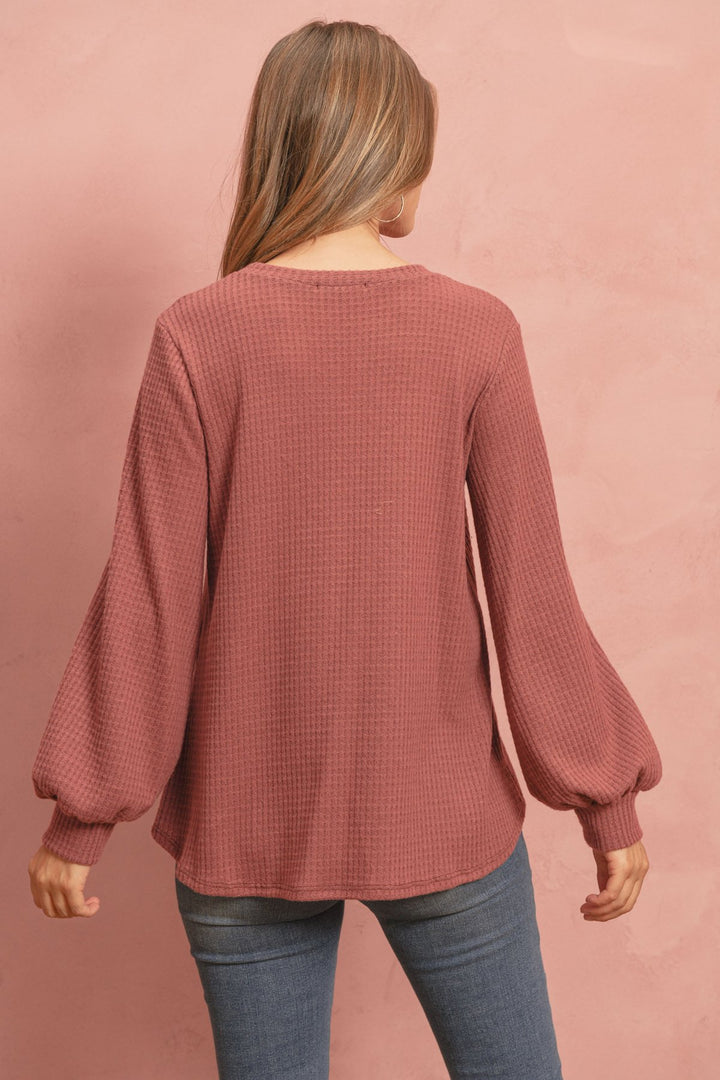 Puff Sleeved Waffle Top