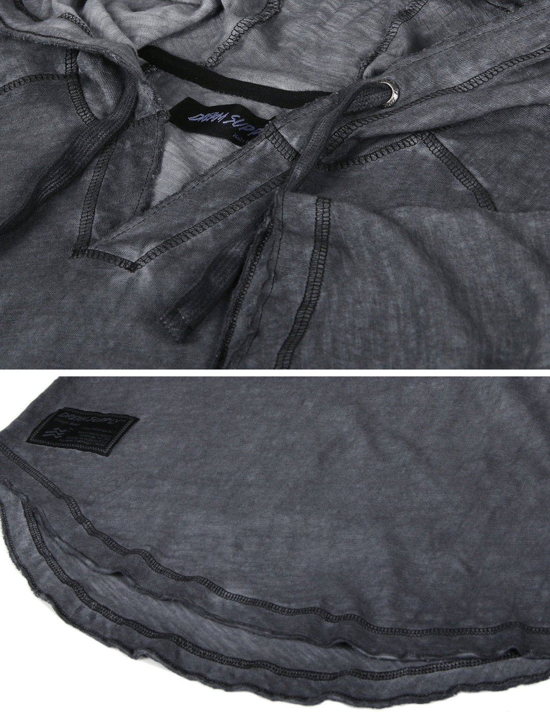 Slate Short Sleeve Vintage Garment Dyed Hooded Raglan Henley