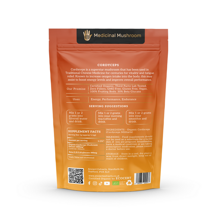 Ancient Extracts Organic Cordyceps Mushroom Powder 30% Beta Glucan 60g