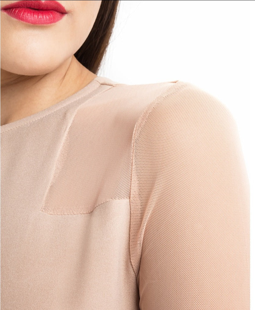 Solid Beige Mesh Dress