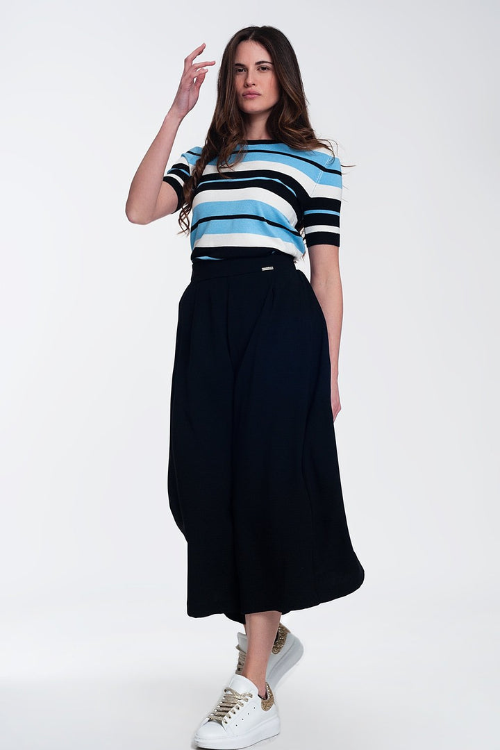 Crew Neck Boxy Jumper With Multi Stripes in Blue