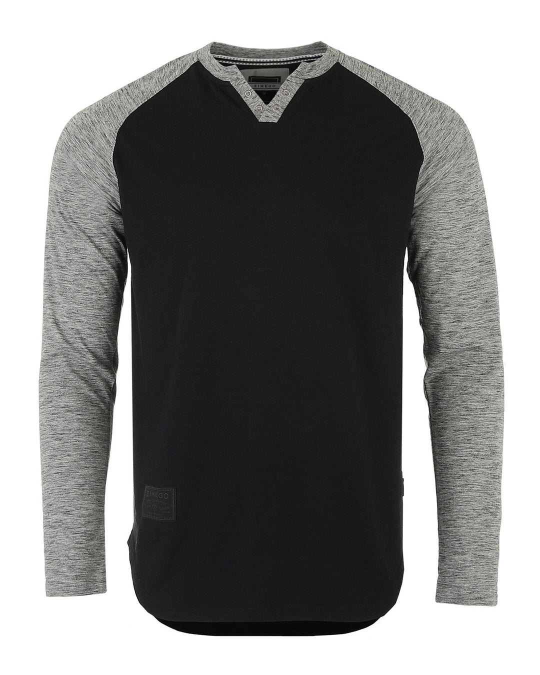 Men's Long Sleeve Color Block Raglan v Neck Henley Curved Hem Slim Shirts