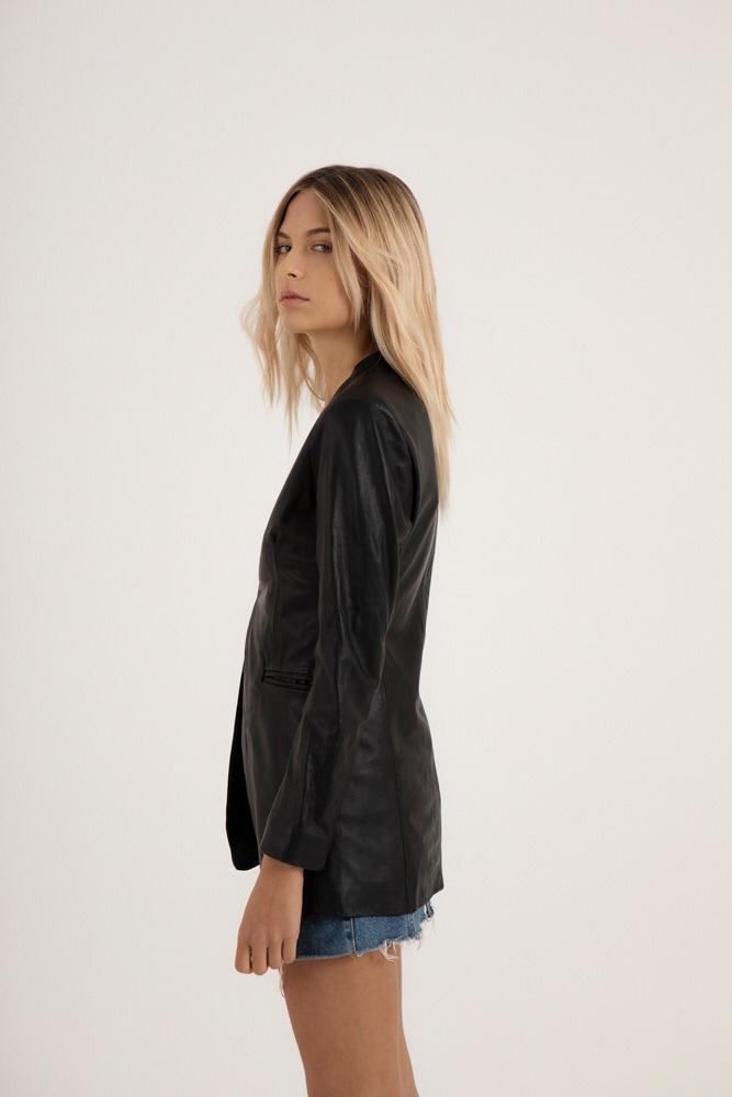 Black Leather Basic Blazer