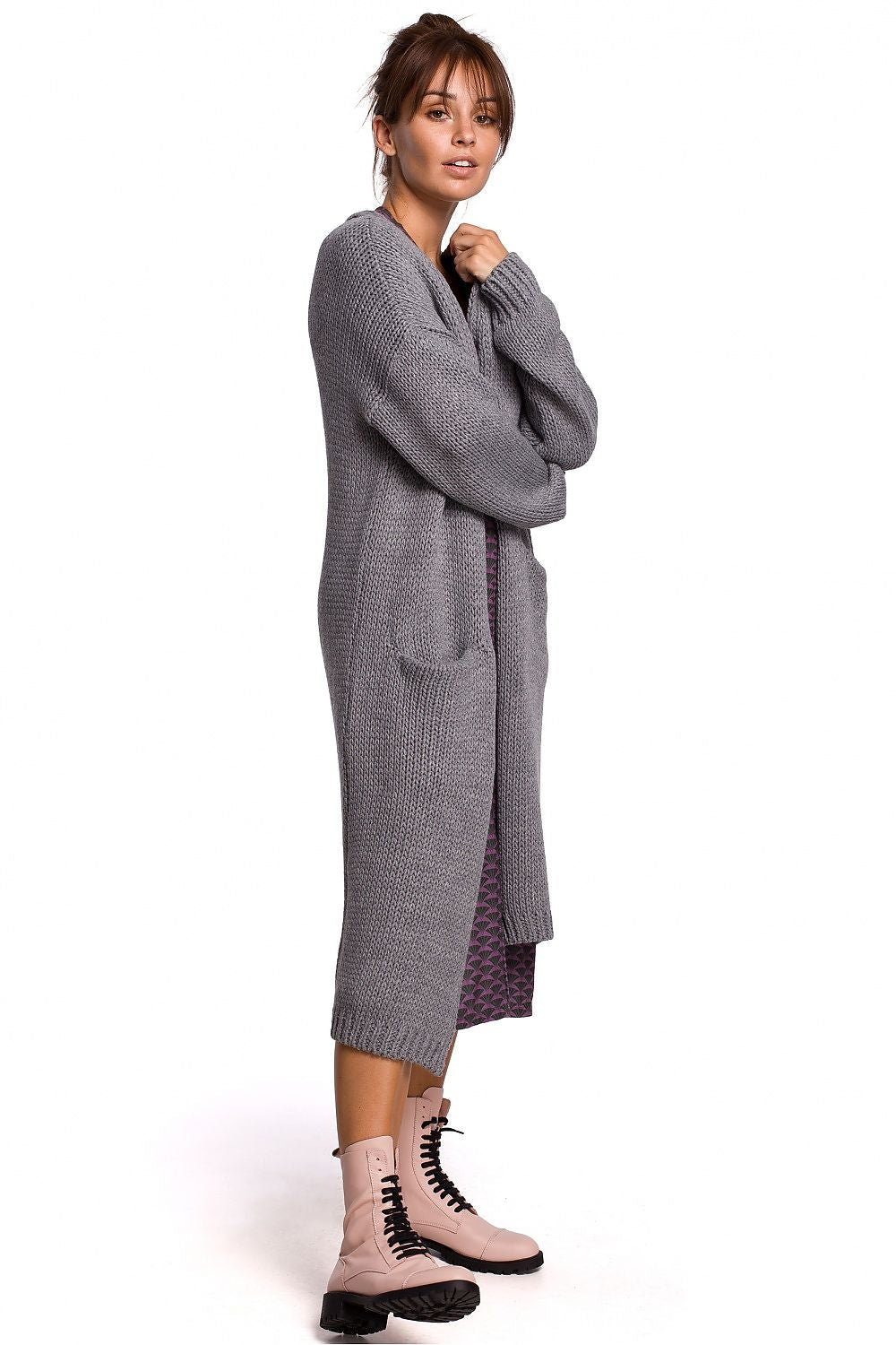 Gray Long Cardigan with Pockets