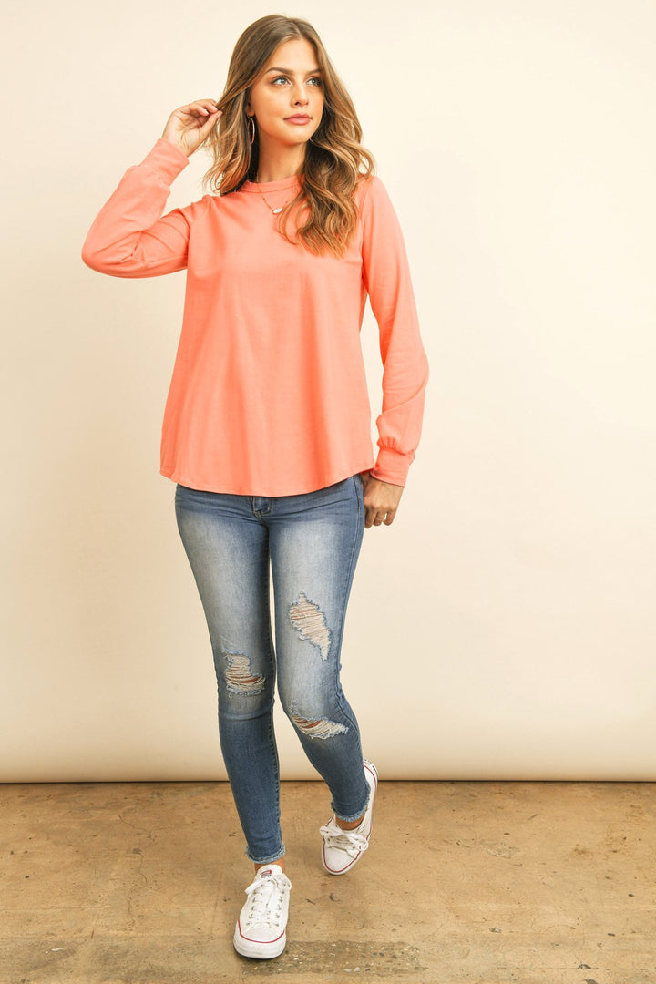 Long Sleeve Round Neck Solid Top