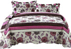 Bohemian Purple Blooms Floral Garden Pink Brown Bedspread Set